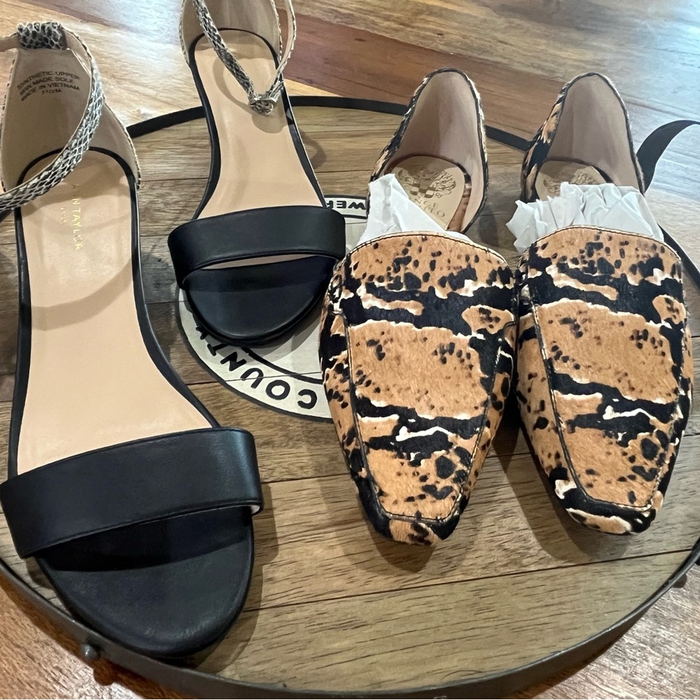 NEW Vince Camuto Black and Brown Flats & black Ann Taylor Sandals